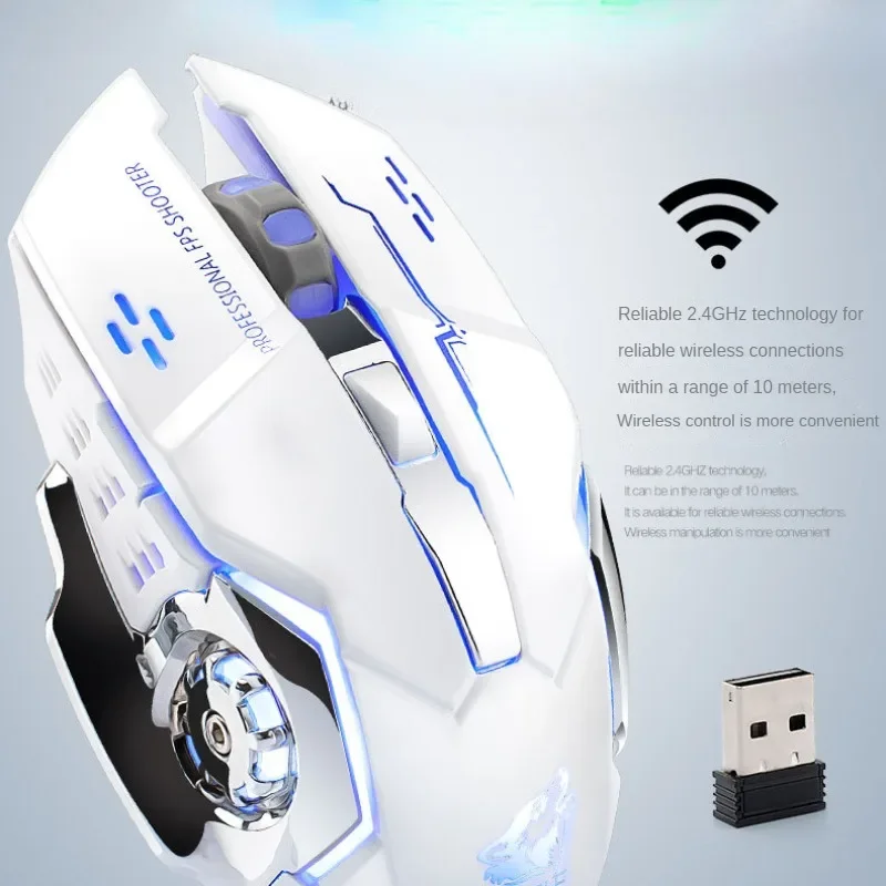 Free Wolf X8 Wireless Game Mouse Mute Backlit Mechanical Mouse Ergonomic Charging Optical for PC Laptop Desktop