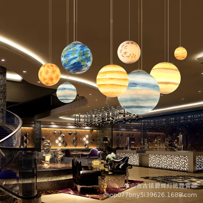 Nordic Planet Pendant Light Creative Pendant Lamp E27 Acrylic Ball Suspension Lamp Children's Room Boy Light ZM1029