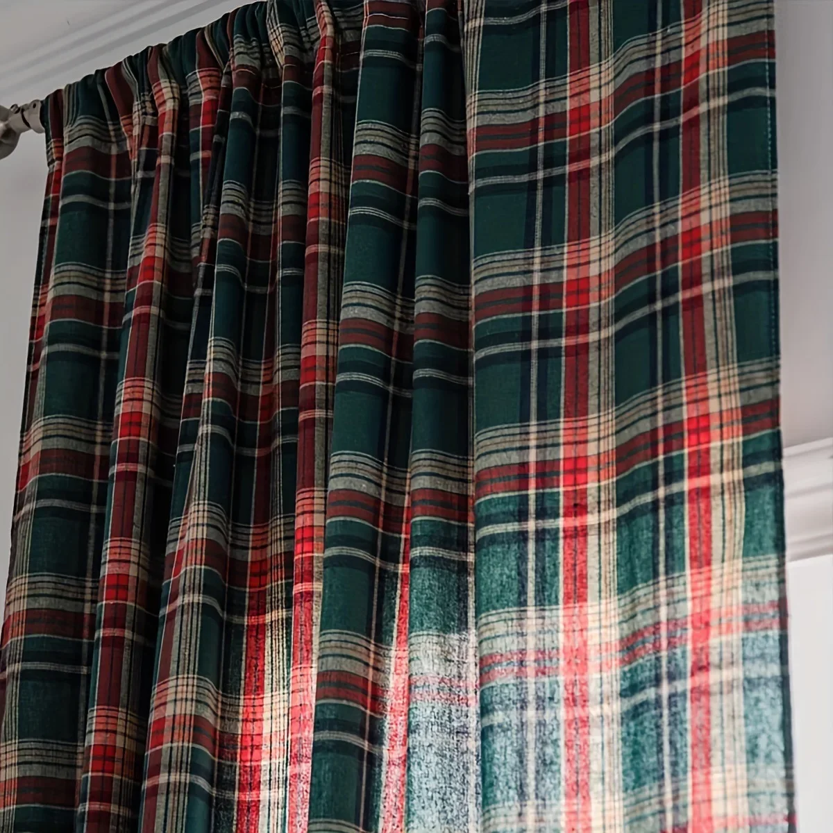 Christmas Window Curtain Red Green Plaid Cotton and Linen Curtains American Retro Country Style Valance Curtains For Kitchen 3