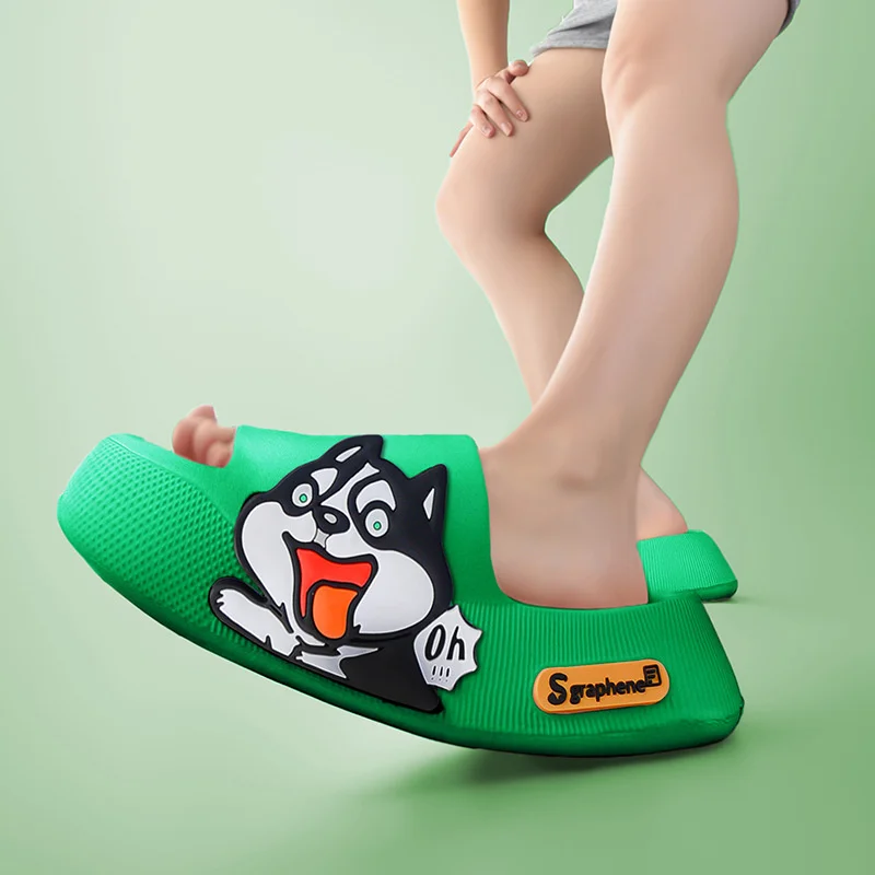 Cute Husky Dog Sticker Thick Sole Women Slippers Bathroom Beach Indoor Sandals Summer Puppy Slides Cool Men Sandalias Shoes