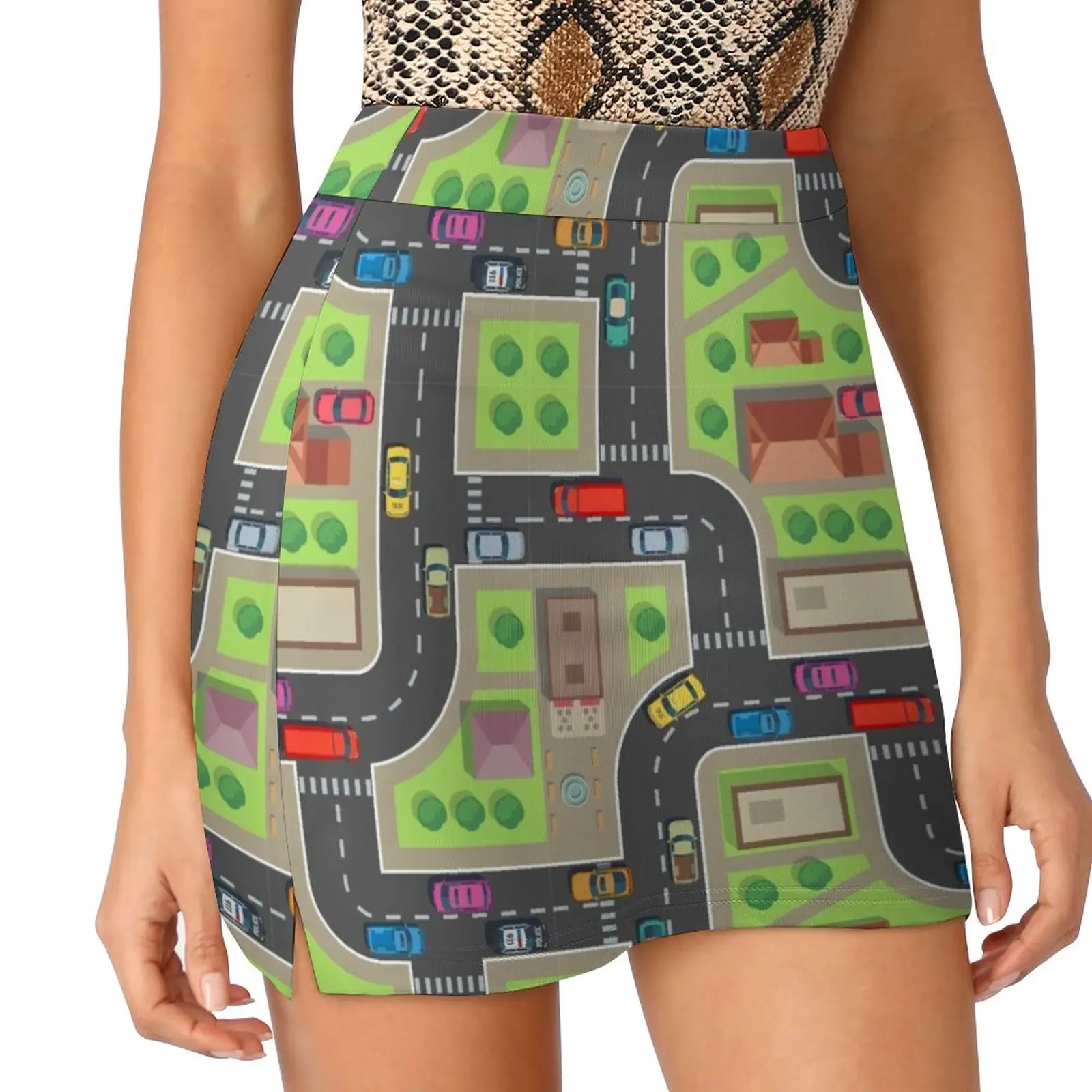 

Seamless City Map Top View Building Street with Cars Trucks Light proof trouser skirt skirts School skirt skirts for woman