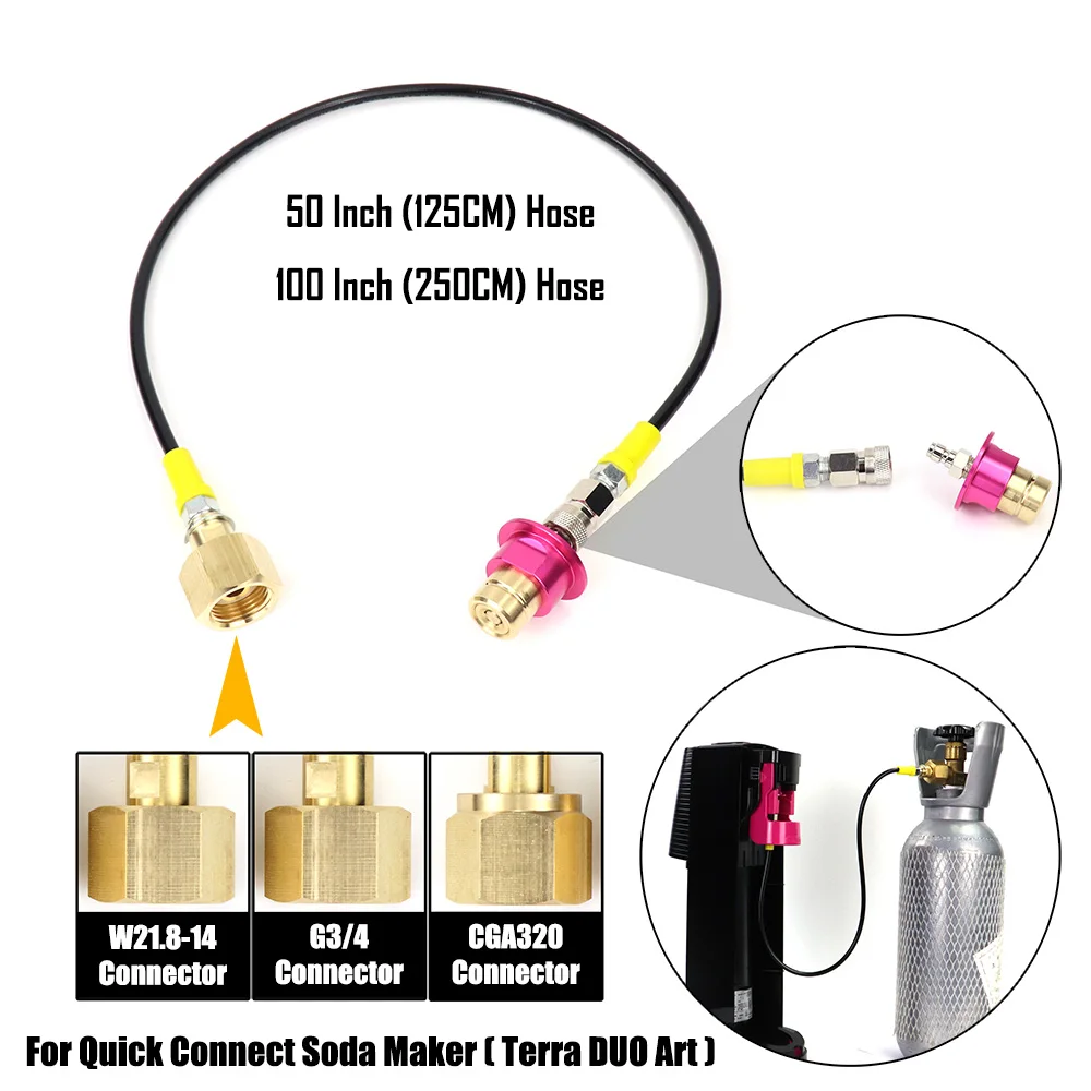 Quick Connect Soda Water Maker Terra DUO Art To External Co2 Cylinder Adapter Hose Kit With W21.8-14 Or CGA320 G3/4 Connector