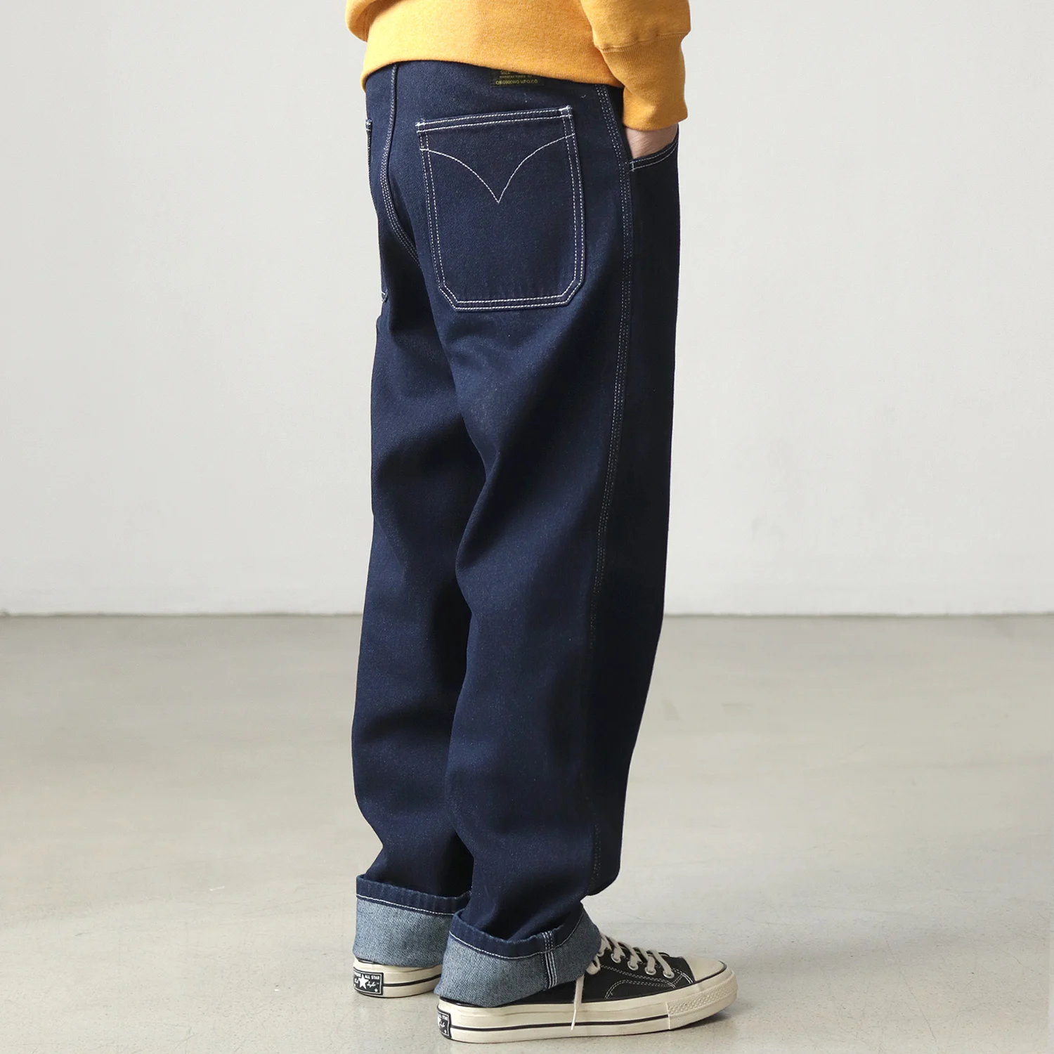 Discharge striped cargo wide-leg pants American retro heavy primary color denim casual loose straight leg jeans men 6