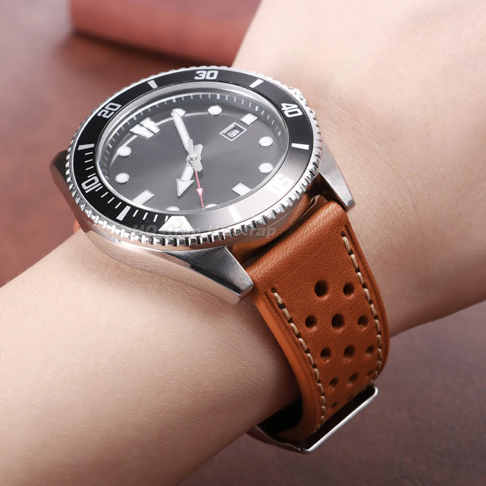 Premium Handcrafted Vintage Brown & Black Leather Watch Strap – Breathable Cowhide Wristband