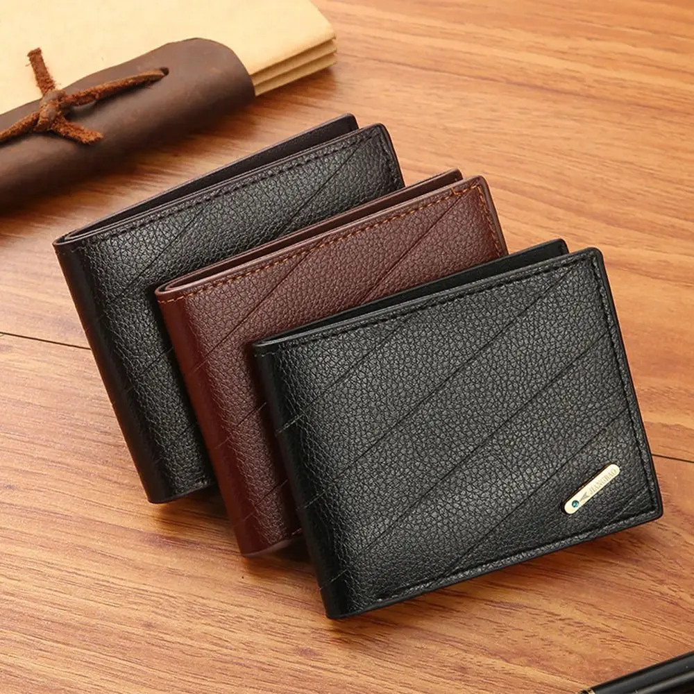 

6 Slot 2 Fold Purse 1 Photo Slot Multi-position Thin Men's Short Wallet Retro Durable Male Leather Purse Daily Use