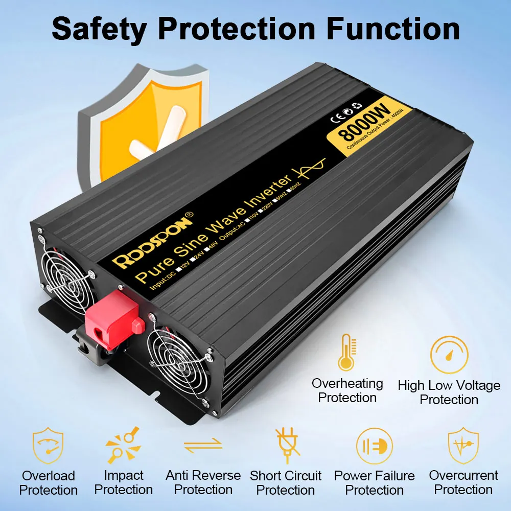 Inverter a Onda Sinusoidale Pura 3000W 4000W 5000W 6000W 7000W 8000W, Convertitore di Tensione Solare da DC 12V/24V a AC 220V, Inverter per Auto - Image 2
