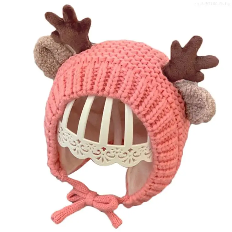 Beanie Hat Reindeer Antlers Ears Outdoor Earflap Trapper for Kids Baby F0S4
