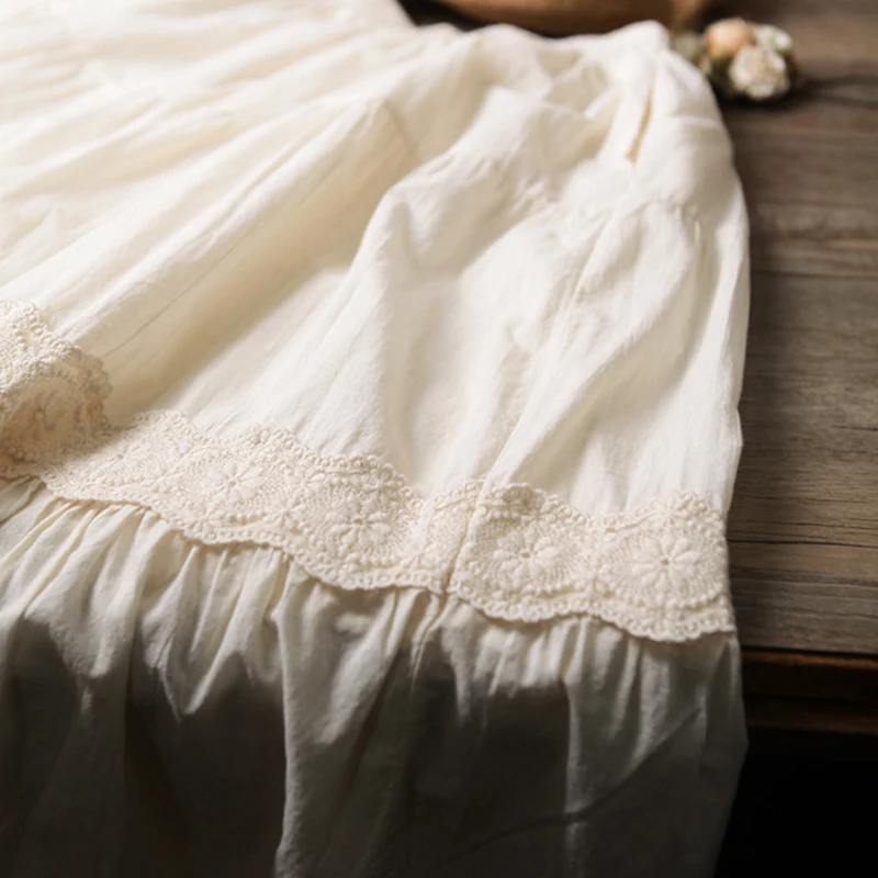 

Длинная юбка в стиле "Лолита", кавайная свободная хлопковая юбка в горошек с эластичным поясом, Женская однотонная бежевая плиссированная юбка принцессы с вышивкой