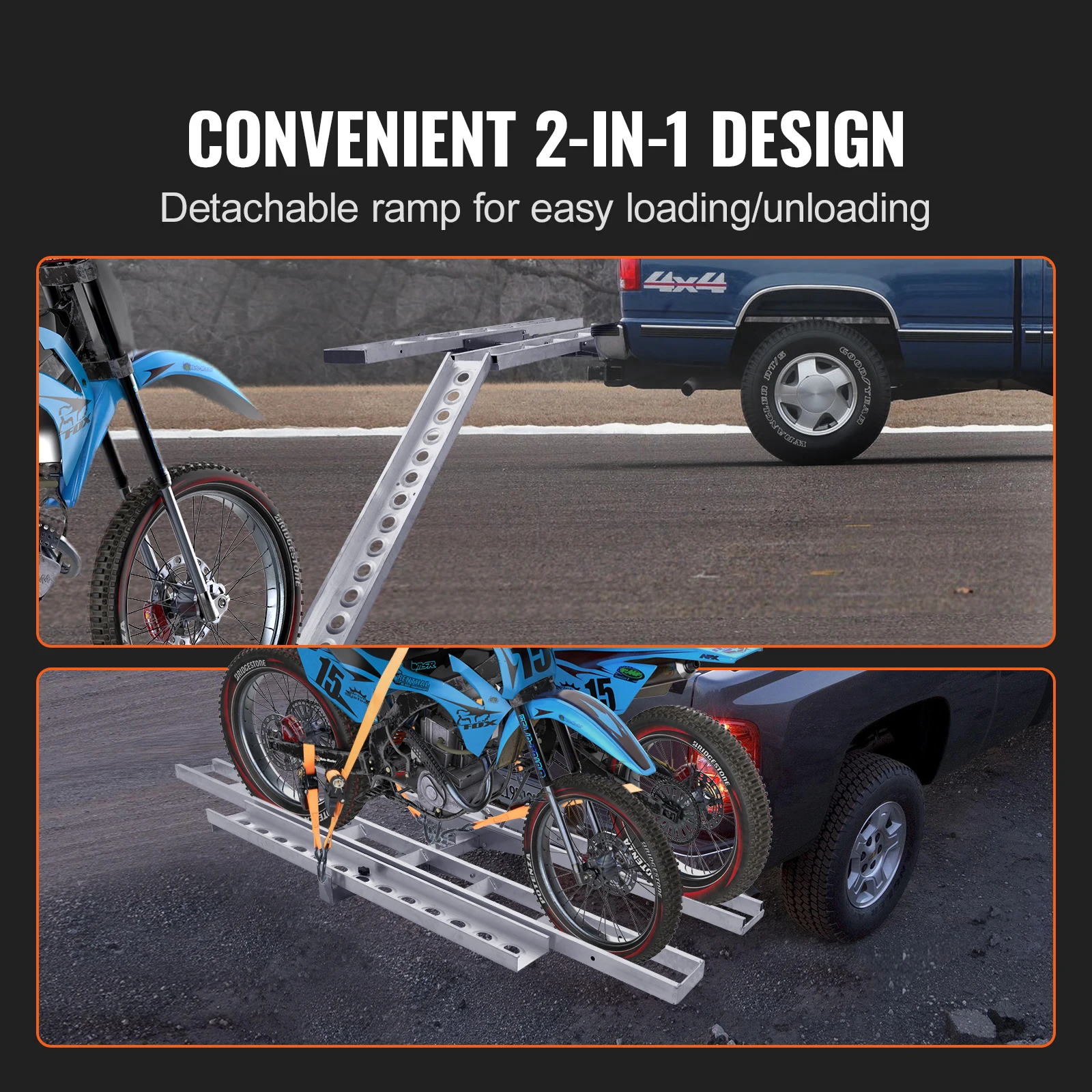 VEVOR 600 LBS Aluminum Motorcycle Carrier Hitch Mount Loading Ramp for Car Truck with 2" Hitch Receiver
