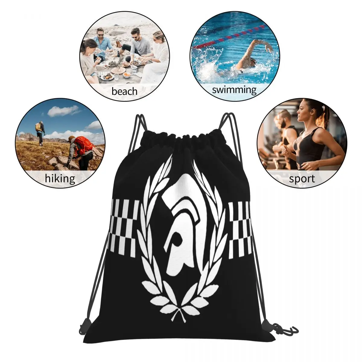 Hot Sale Fashion Casque Trojan Lauriers Drawstring Bag Backpack school cartoon shoe bag backpack with rope