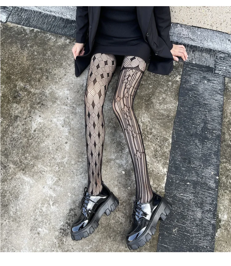 Description Picture 4 of itemWomen Sexy Fishnet Tights Lolita Lace Stockings Stars Rose Spider Skull Moon Butterfly Jacquard Pantyhose Socks Erotic Lingerie