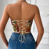 Gilet sans manches à bretelles imprimé pour femme, tenue de Club Sexy, col en V, haut court rétro Slim Y2K, Style de rue, épaules nues, Corset en arête de poisson 2