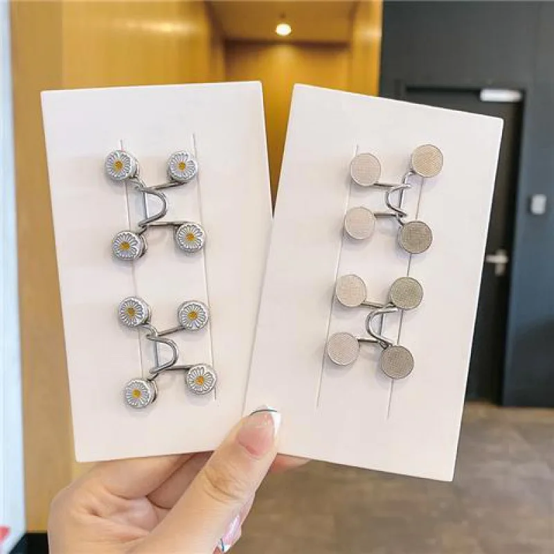 여성용 조절 가능한 허리 브로치 세트, 네일 프리 합금, 데이지 팬츠, 청바지 클립 핀, 의류 액세서리, 4 6 세트