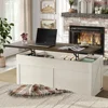 47.3'' White Farmhouse Center Table with Sliding Ironmesh Doors, Rustic Brown Top Rectangular Coffee Table for Living Room 4
