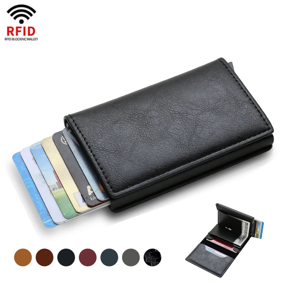 DIENQI Carbon Fiber Card Holder Wallets Men Brand Rfid Black Magic Trifold Leather Slim Mini Wallet Small Money Bag Male Purses