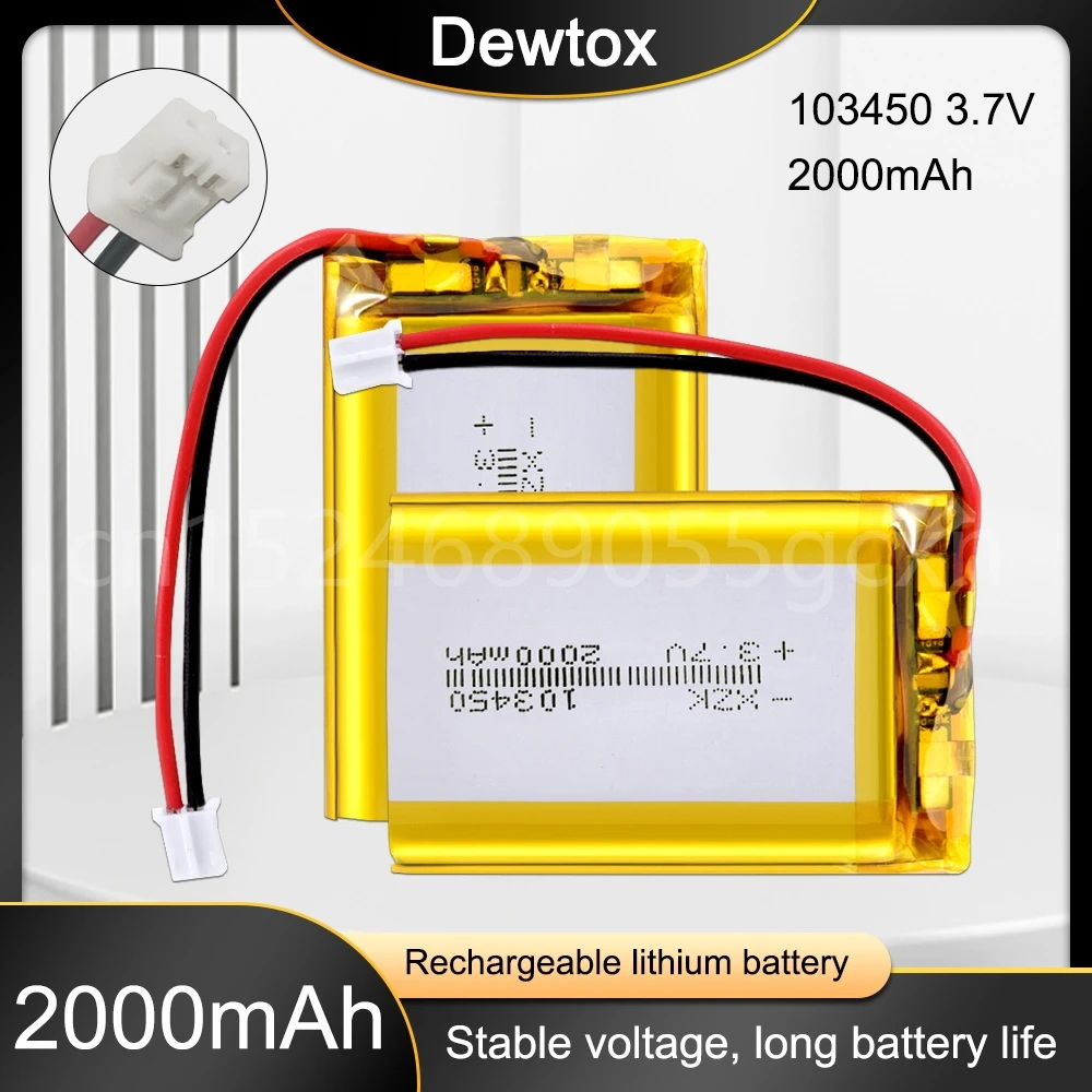 Bateria Recarregável de Lítio de Polímero Lipo Mp3 Navegador Gps Gravador de Dvd Fone de Ouvido E-book Câmera 103450 3.7v 2000mah