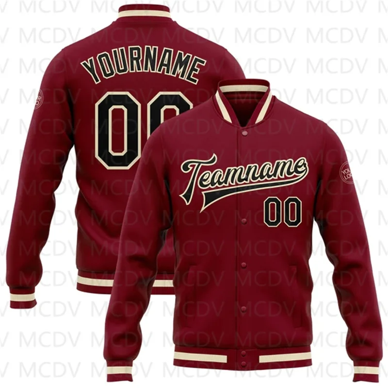 

Custom Crimson Black Or-Maroon Bomber Full-Snap Varsity Letterman Jacket