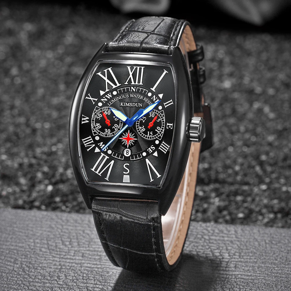 

Tonneau Black Face Classic Mens Watches Top Brand Luxury Quartz Watch Men Steel Waterproof Men Clock Business Relogio Masculino