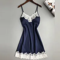 Women's Satin Sleepwear Spaghetti Straps Mini Nightdress Lingerie Lace Chemise Nightgown Babydoll Nightwear Silk Full Slip Dress - Image 2