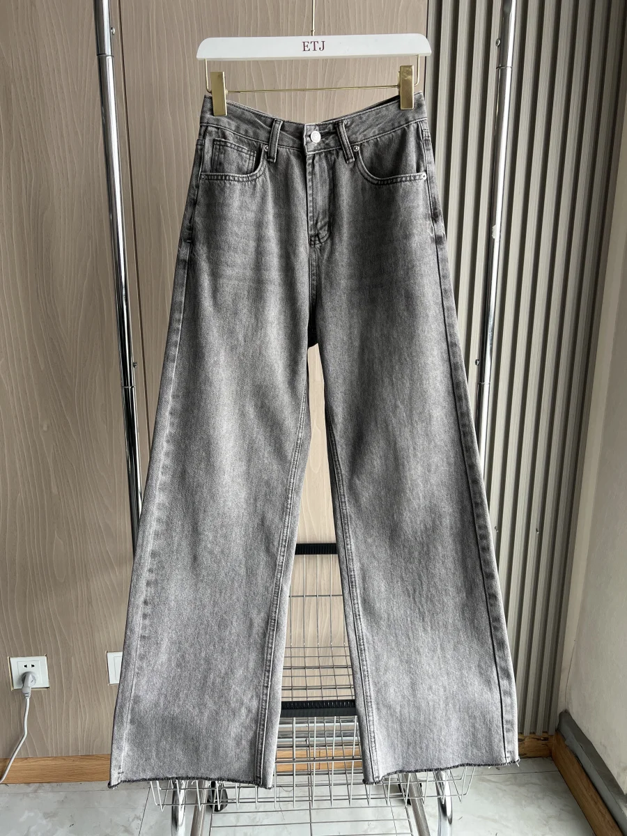 TRF Wide-leg high-waisted jeans ETJ women's classic everything with five pockets washed soft comfortable ultra-long jeans6045022 2
