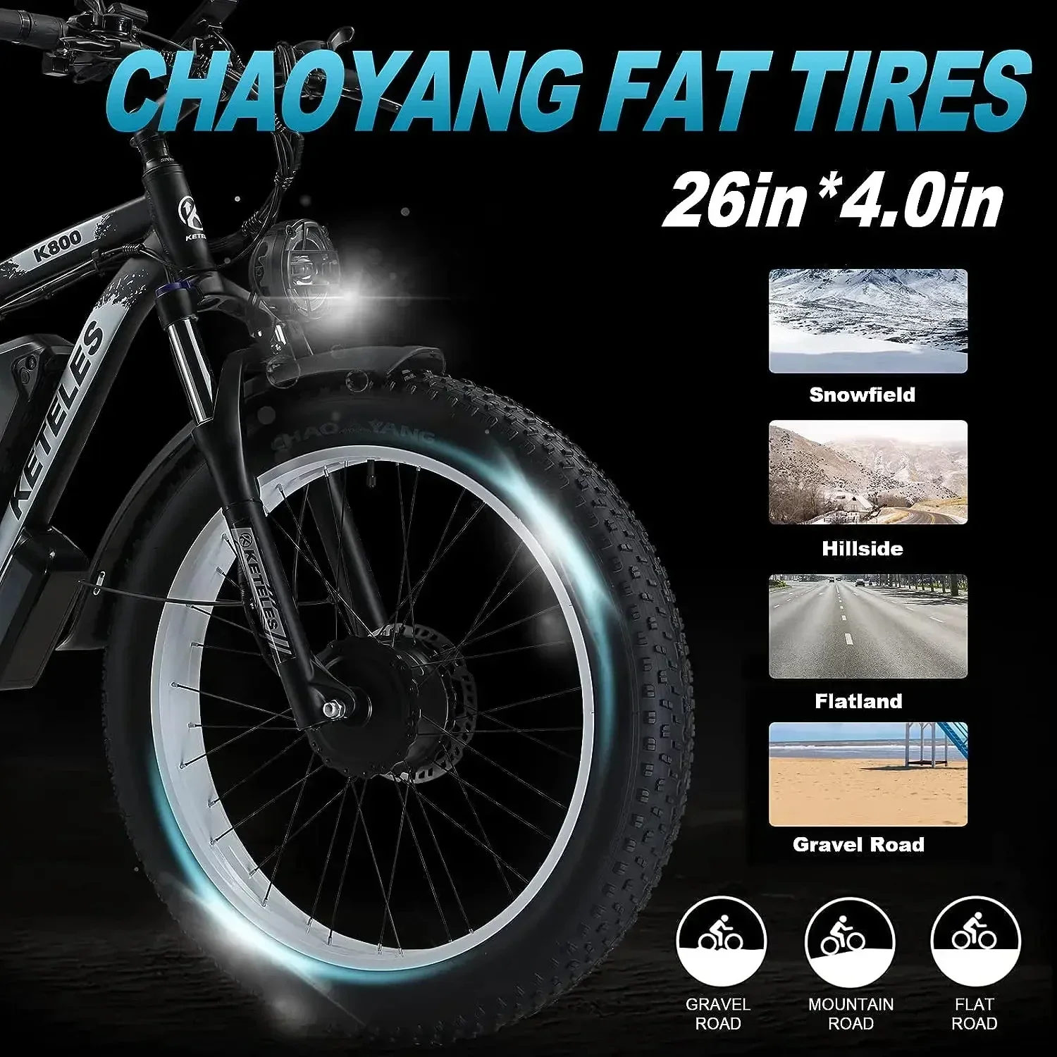 Electric Bicycle KETELES K800 Electric Bike 2000W 48V 23AH 26inch Fat Tire Hydraulic brakes Ebike 21Speed Mountain Snow Off-road Electric Bicycle