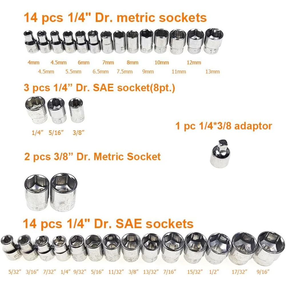 40Pcs/Set Hand Tools Socket Wrench Set Steel Drive 1/4-Inch Socket Set Quick-Release Ratchet Wrench Car Repair Combination Suit