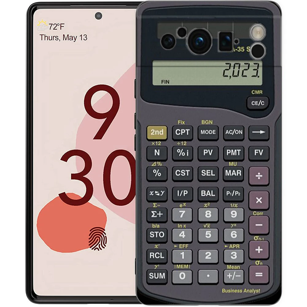 Vintage Calculator Design Shockproof TPU Phone Case - Soft Black Cover