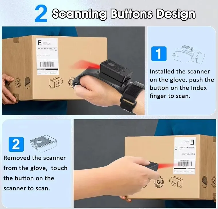 QR Finger Bar Code Reader Wireless Device 2D Bluetooth Barcode Left&Right Hand Glove Wearable Scanner