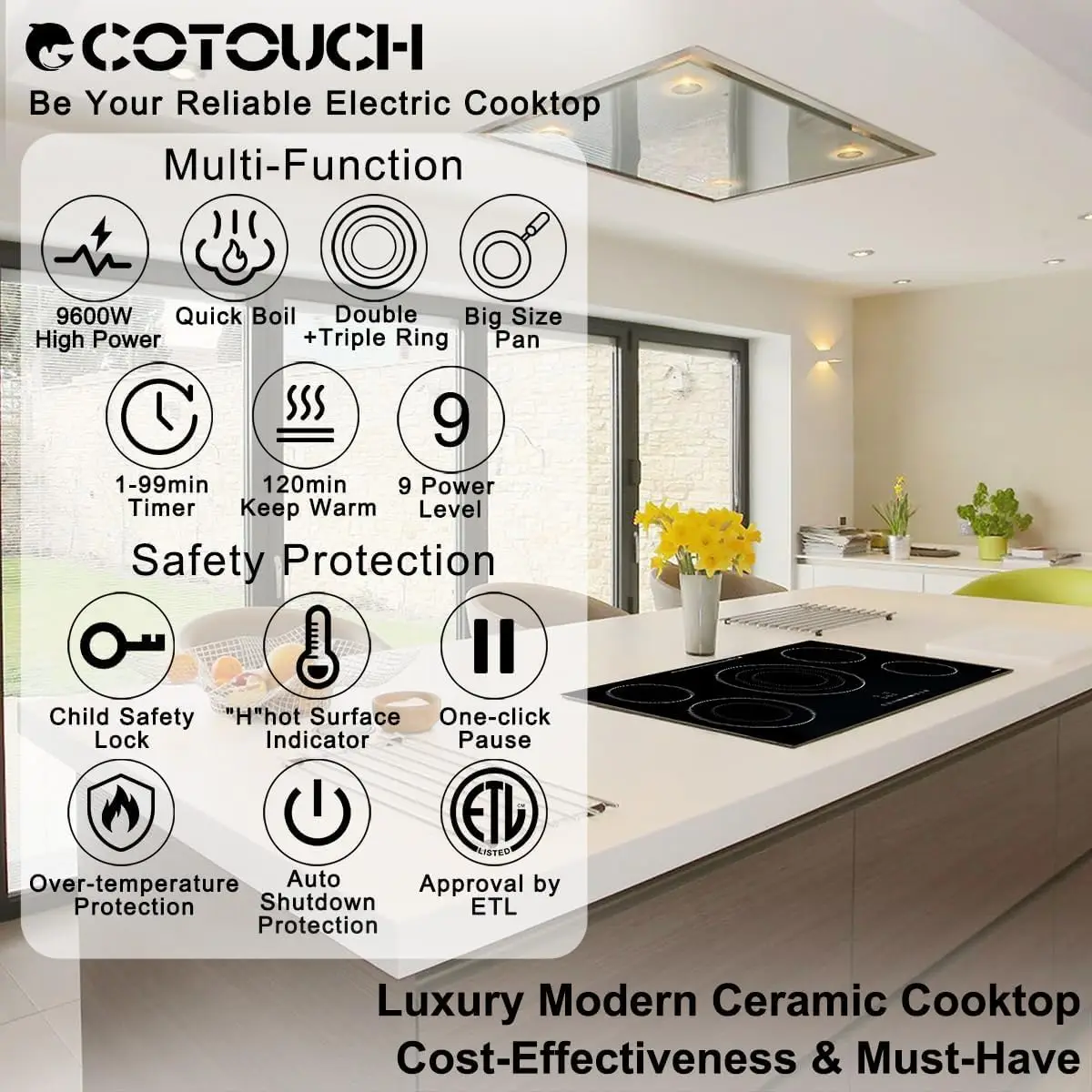 Electric Cooktop 36 Inch Built-in Electric Cooktop 5 Burner Stove Top 36" Radiant Stovetop with Kid Safety Lock