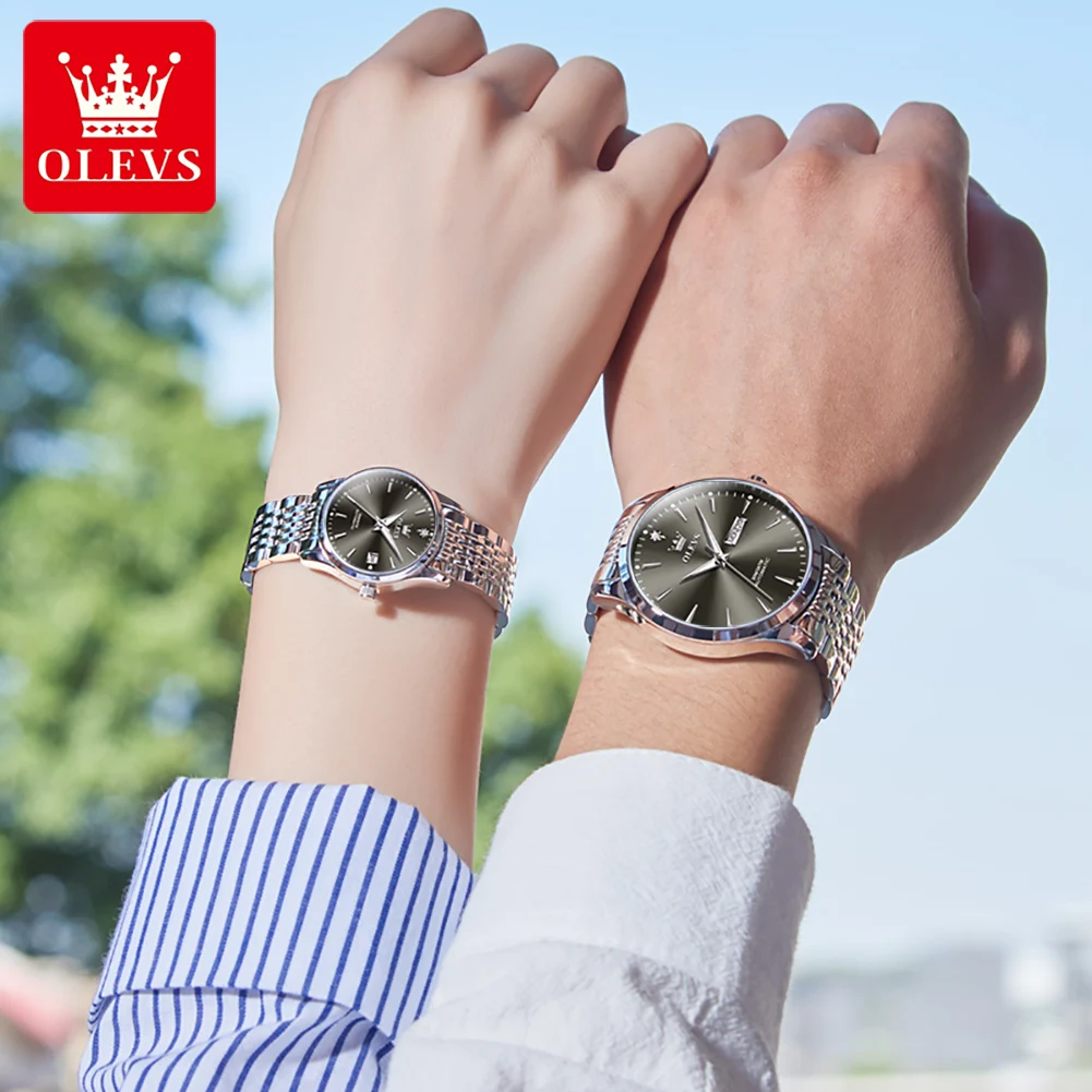 OLEVS New Fashion Couple Watches Luxury Stainless Steel Waterproof Luminous Automatic Mechanical Wristwatches relogio masculino