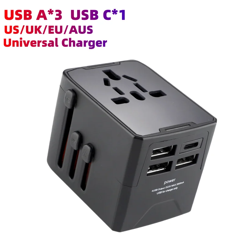 

Universal Charger US EU UK AUS Plug Fast Charger Travel Adapter Wall Charge 3 USB A 1 USB C International Charger Functional