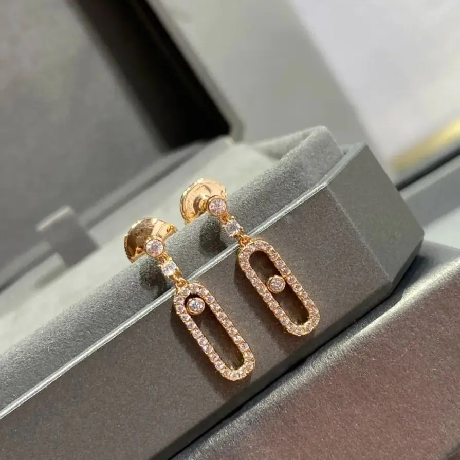 

Free Shipping - European Luxury Jewelry 925 Silver Women's Earrings with Zircon Inlaid Sliding Design Fashion Accessories
