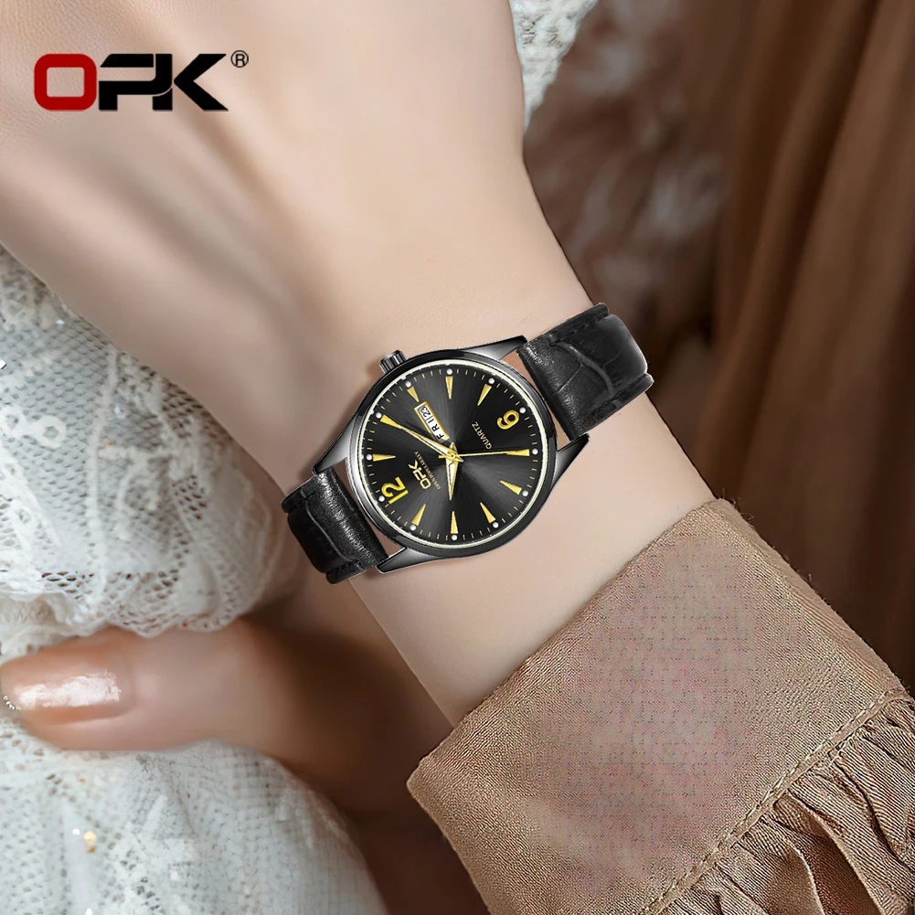 OPK brand luminous waterproof double calendar belt ladies quartz watch 8138 2