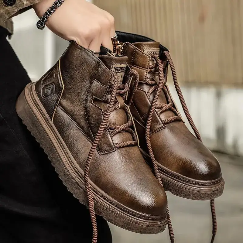 

2023 New Men's Autumn Winter High Top Work Boots Thick Sole Non Slip High Quality Free Shipping Ankle Boots Casual Leather Boots