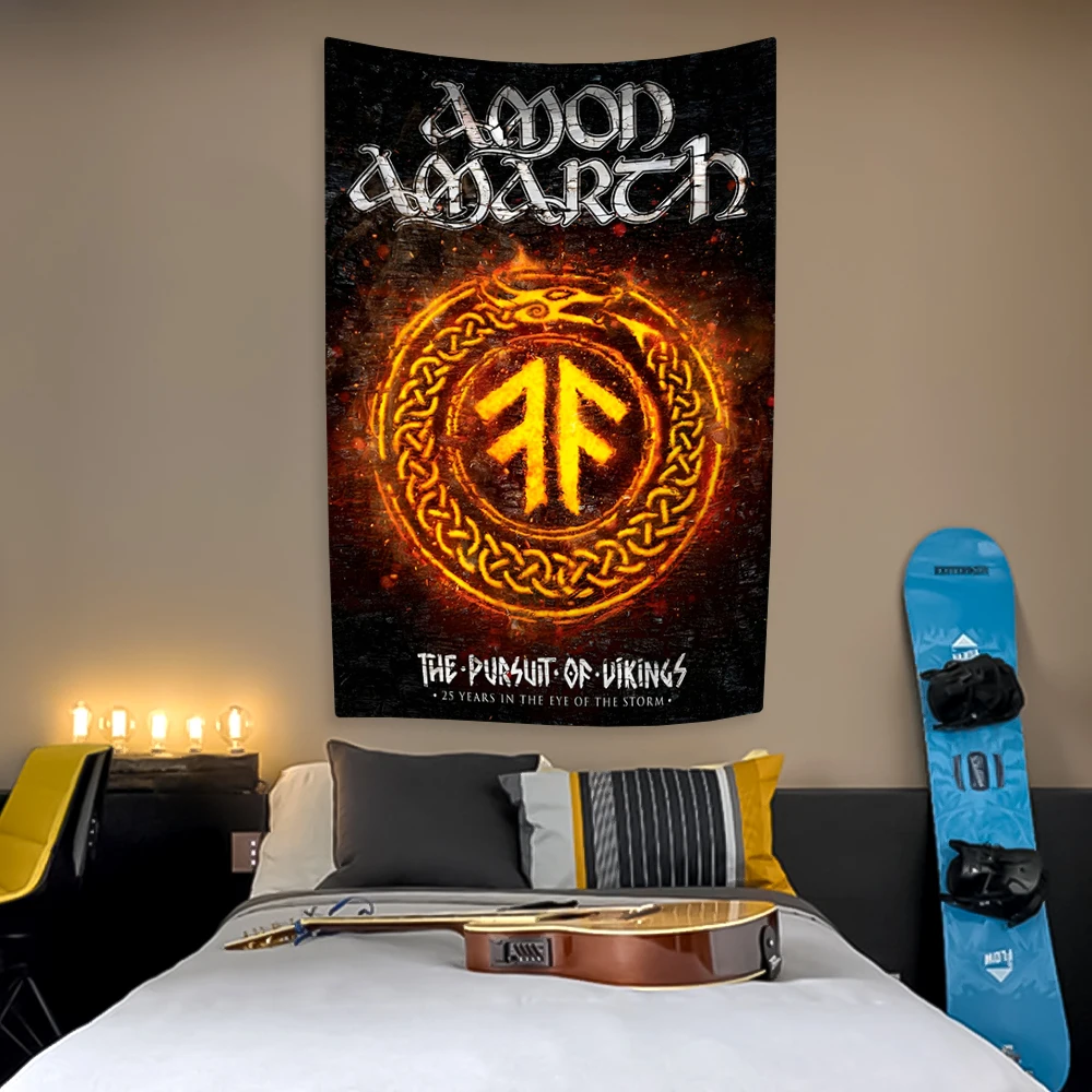 Tapestry decorations Death Metal Band Tapestry Amon Amarths Rock Music Print Wall Hanging Covering Cloth Bedroom Background Home Decoration