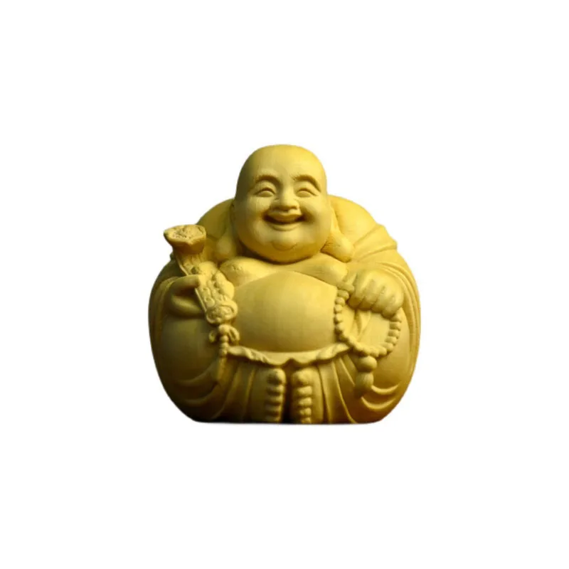 Yabai-Boxwood Carving, Contracted. Maitreya Buddha Handicraft, Laughing Buddha Ornaments, Hand Playing with Pieces of Statione