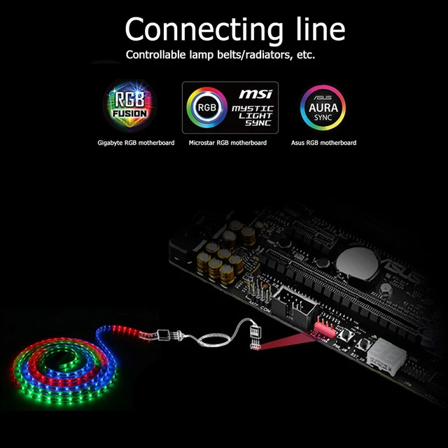 12V 4Pin RGB Connector Cable PC Case Fan LED Strip Wire for Giga