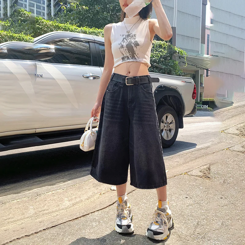 Denim Planet Loose Wide Leg Jeans For Women's Summer New 2024 High Waisted Slimming Versatile Fashion Cropped Pants