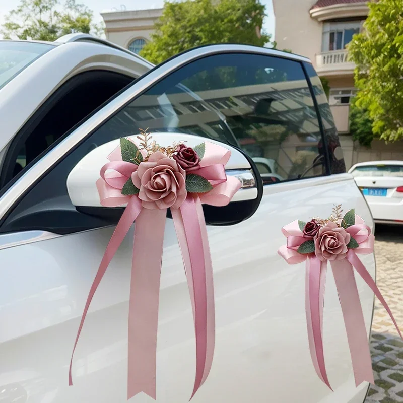 Pmnzdy 4 fiocchi per auto, fiori di seta, simulazione, fiocco, decorazione per auto, specchietto retrovisore, per chiesa, auto, matrimonio, funerale, festa, arancione
