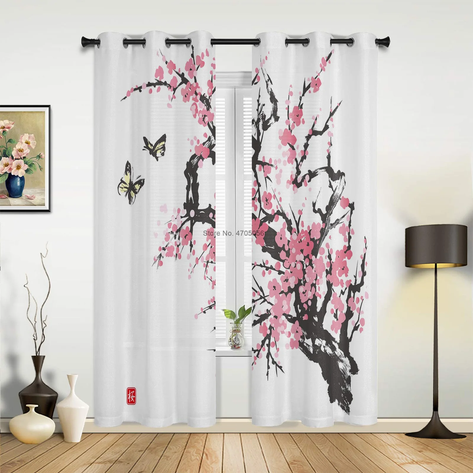 

Japanese Cherry Plum Blossom Curtain Lovely Animal Unicorn Giraffe Bedroom Living Room Children's Favorite Window Drape 138x100