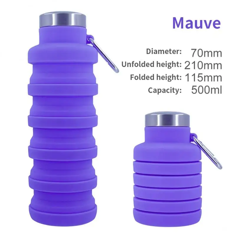 Faltbare Silikon-Wasserflasche – BPA-frei, Auslaufsicher, Mit Karabiner (Rot)