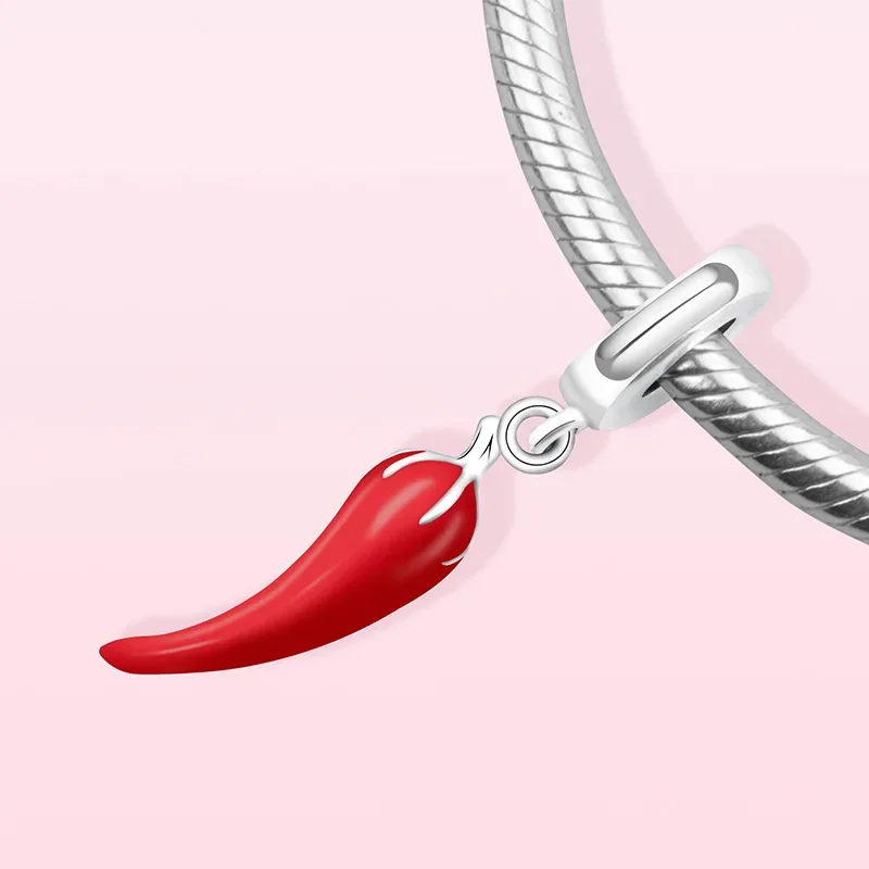 925 Sterling Silver Charm Beads Red Pepper Bracelet Necklace Handmade DIY Accessories Jewelry HY706 silver necklace charms