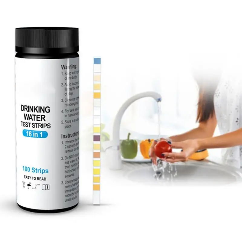 100 Strips Drinking Water Test Kit 16 In 1 Multipurpose Chlorine PH Test Strips SPA Swimming Pool Water Quality Testing Paper