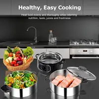 Stainless Steel Food Steamer 8.5 Qt Electric Glass Lid Vegetable Steamer Double Tiered Stackable Baskets with Timer 2