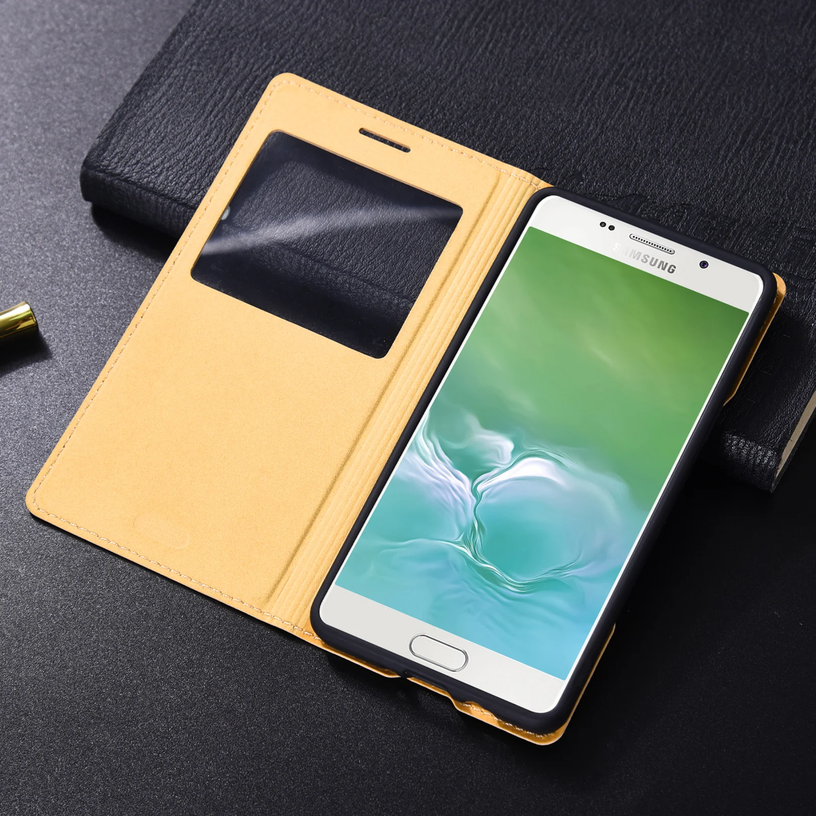 Sleek Transparent Window Flip Leather Phone Case