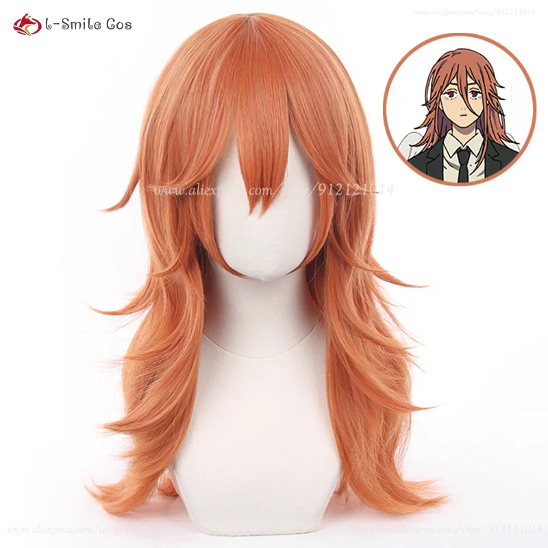 

New Anime Chainsaw Man Angel Devil Cosplay Wig Orange Curly Angel Devil Wigs Heat Resistant Hair Makima Party Wigs + Wig Cap