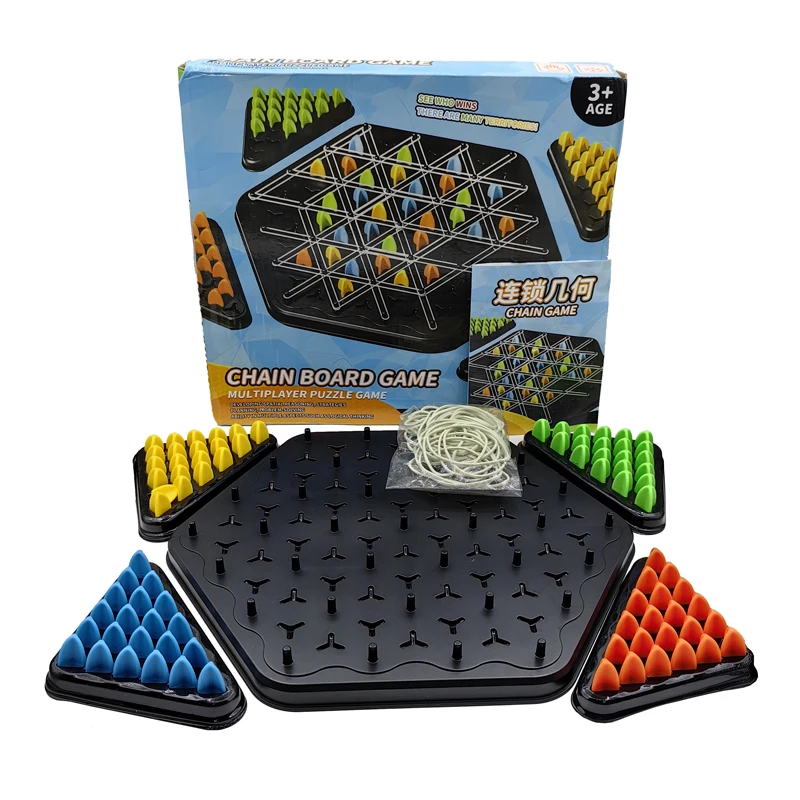 Chain Triangle Chess Game Triggle Rubber Band Educational Interactive Battle Set For Family Party Gift Box 30*27CM