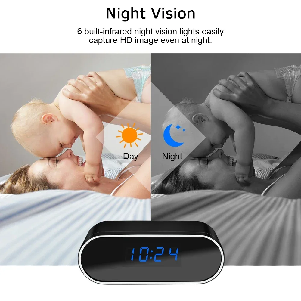 Mini Digital Camera Clock Full HD 1080P WIFI Control Night Vision DVR Camcorder Motion Detection Home Surveillance Monitor Video