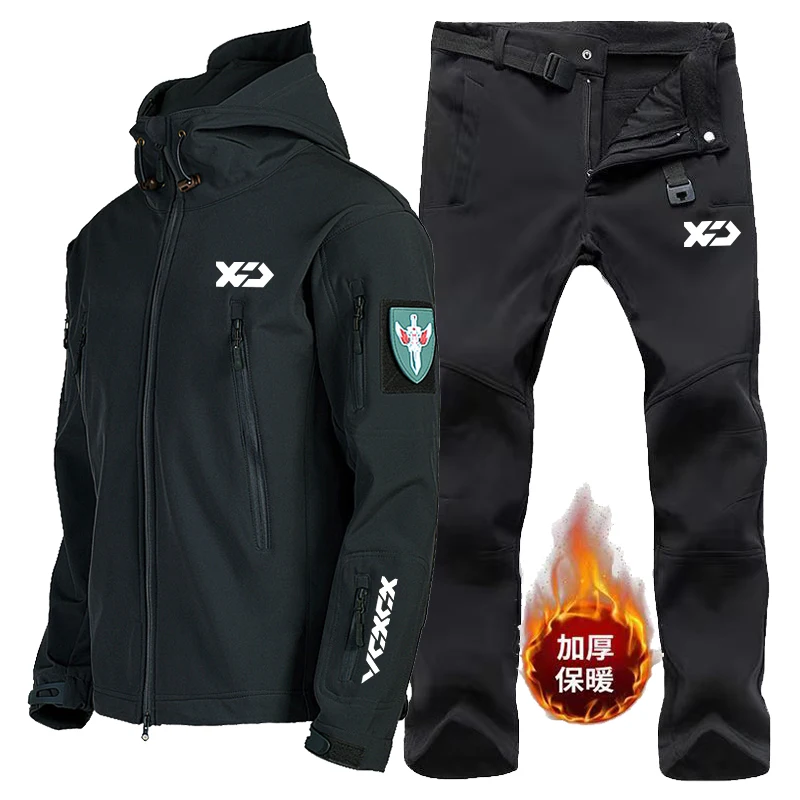 

New Men's Fishing Suits Winter Shark Skin Soft Shell Fleece Thick Mountaineering Camping Clothes Tactics Training Waterproof Set