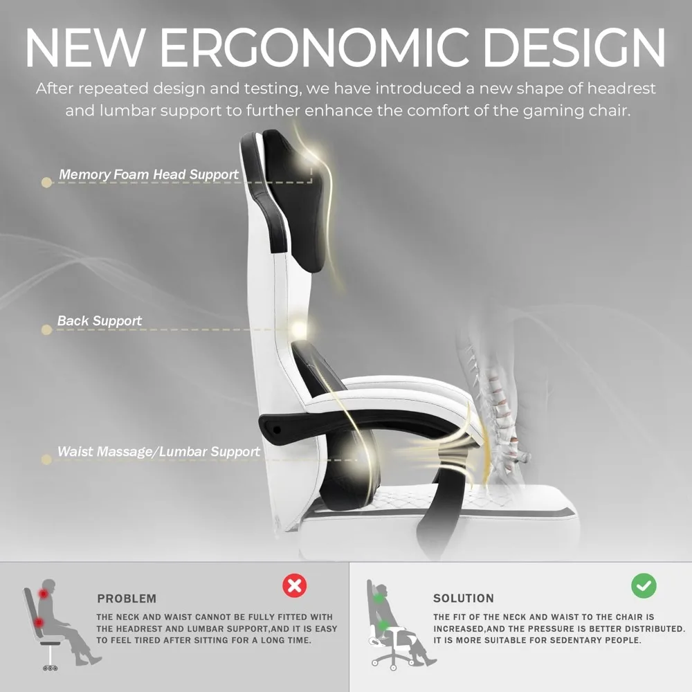 Gaming Chair with Heated Massage Lumbar Support, Ergonomic Gaming Computer Chair with Pocket Spring Cushion and Footrest, Reclin 5